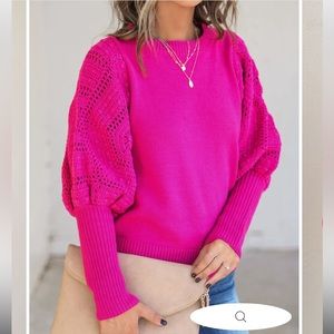 NWT Vici brand Fate Naveen Cotton Blend Crochet Sleeve Sweater in Berry, Sz M